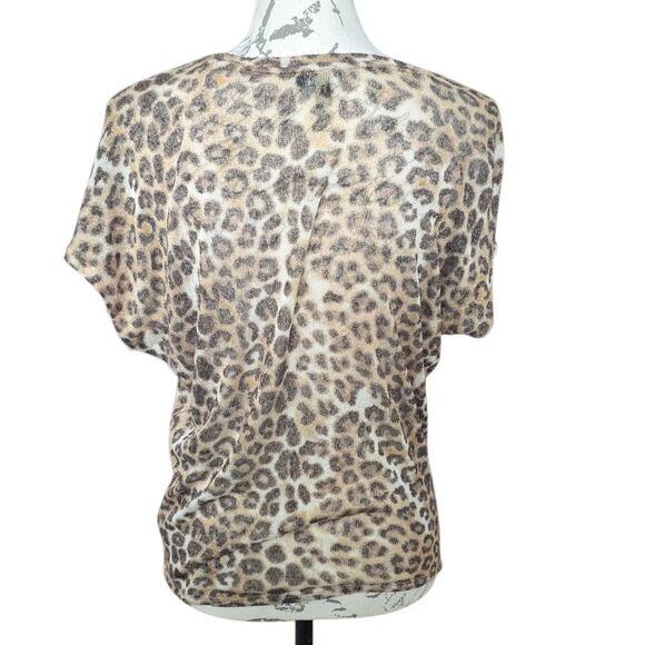 Express Women's Size Medium Tan Cream Leopard Print V-Neck Soft Sheer Knit Top - Picture 5 of 6